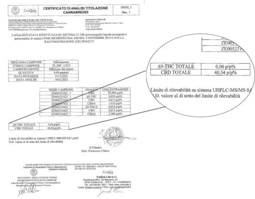 Enlarged photo of the analysis for the CBD level of Amnesia cbd boost product