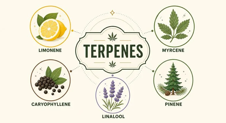 susz-cbd-profil-terpenowy Profil terpenowy suszu CBD: limonen, mircen, kariofilen, linalol, pinen