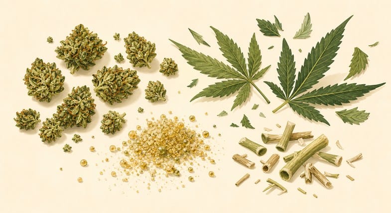 trim-cbd-skladniki Trim CBD: drobne kwiaty, żywice i liście konopi po przycinaniu